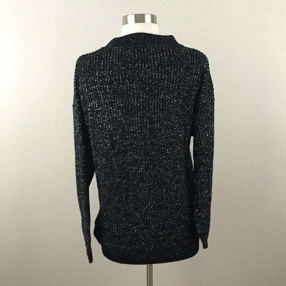 Vtg American Pride Sweater Black Silver Tensil Long Sleeve - Picture 4 of 8